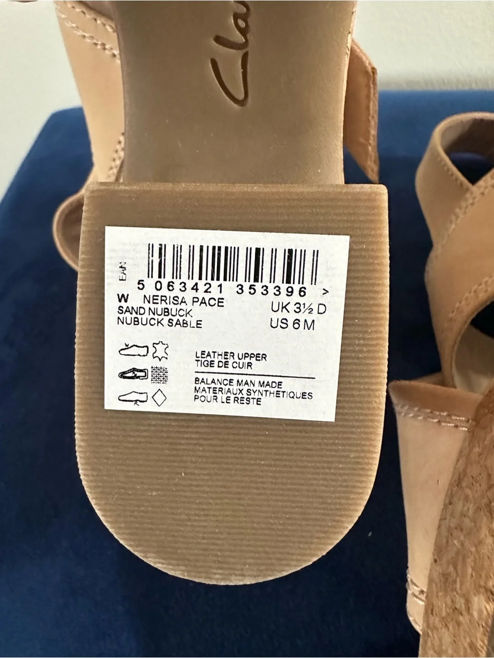 Clarks Collection NWOT Sand Nubuck Nerisa Pace Wedge Sandal, 6M